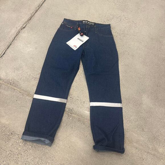 Red Wing Men's 30X30 Jeans Blue Straight Leg Denim Flame Resistant Stripe NWT - Picture 1 of 3